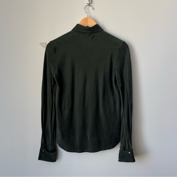 Ralph Lauren Black Label Silk Shirt Women’s Size 6 Long Sleeve Button Dark Green - Picture 6 of 9